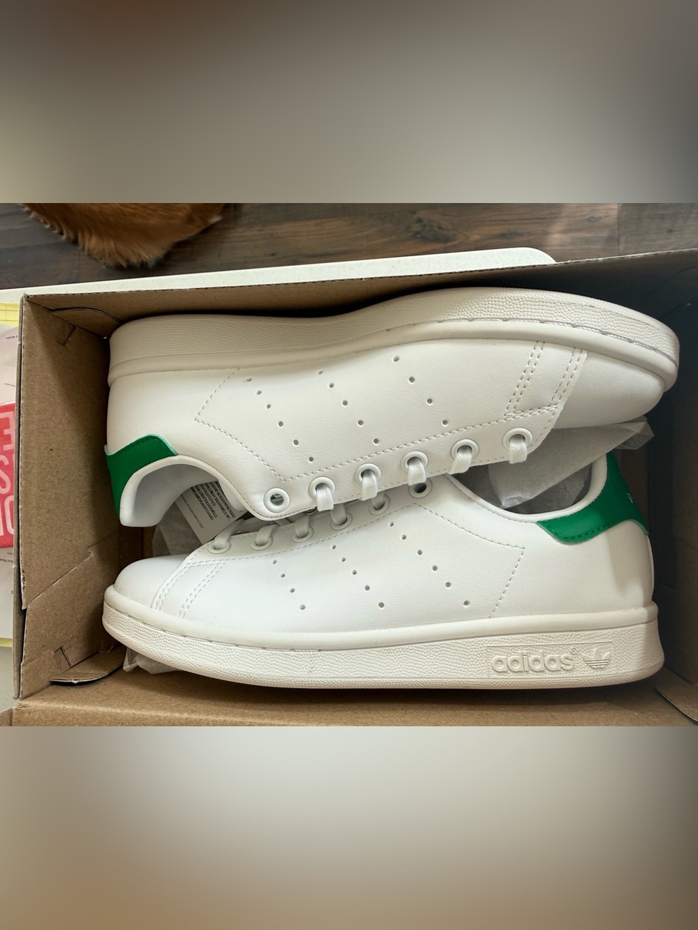 New Kids adidas Stan Smith 1 White Leather Sneakers with Green Heel Patch